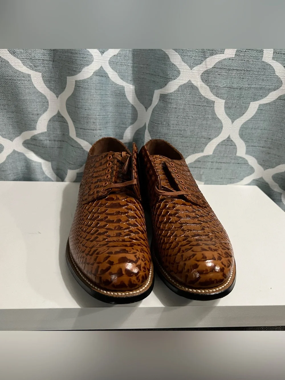 Stacy Adams Brown Croc-Embossed Leather Oxfords